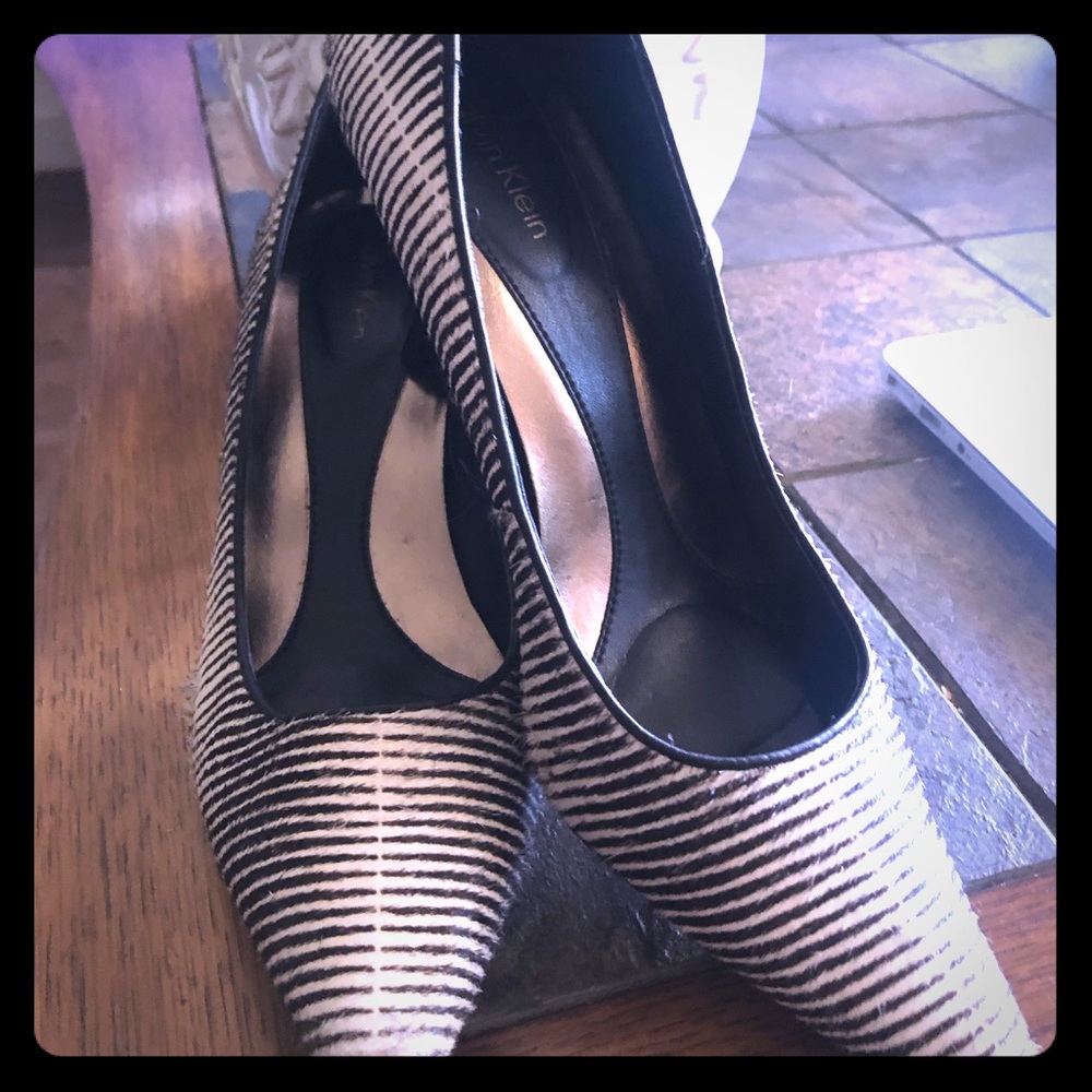 Rarely Used 5.5 Calvin Klein Zebra print heels.